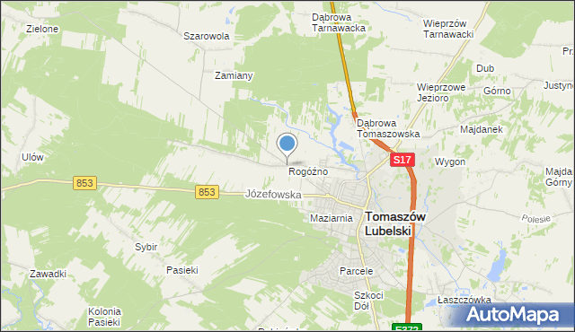 mapa Rogóźno, Rogóźno gmina Tomaszów Lubelski na mapie Targeo